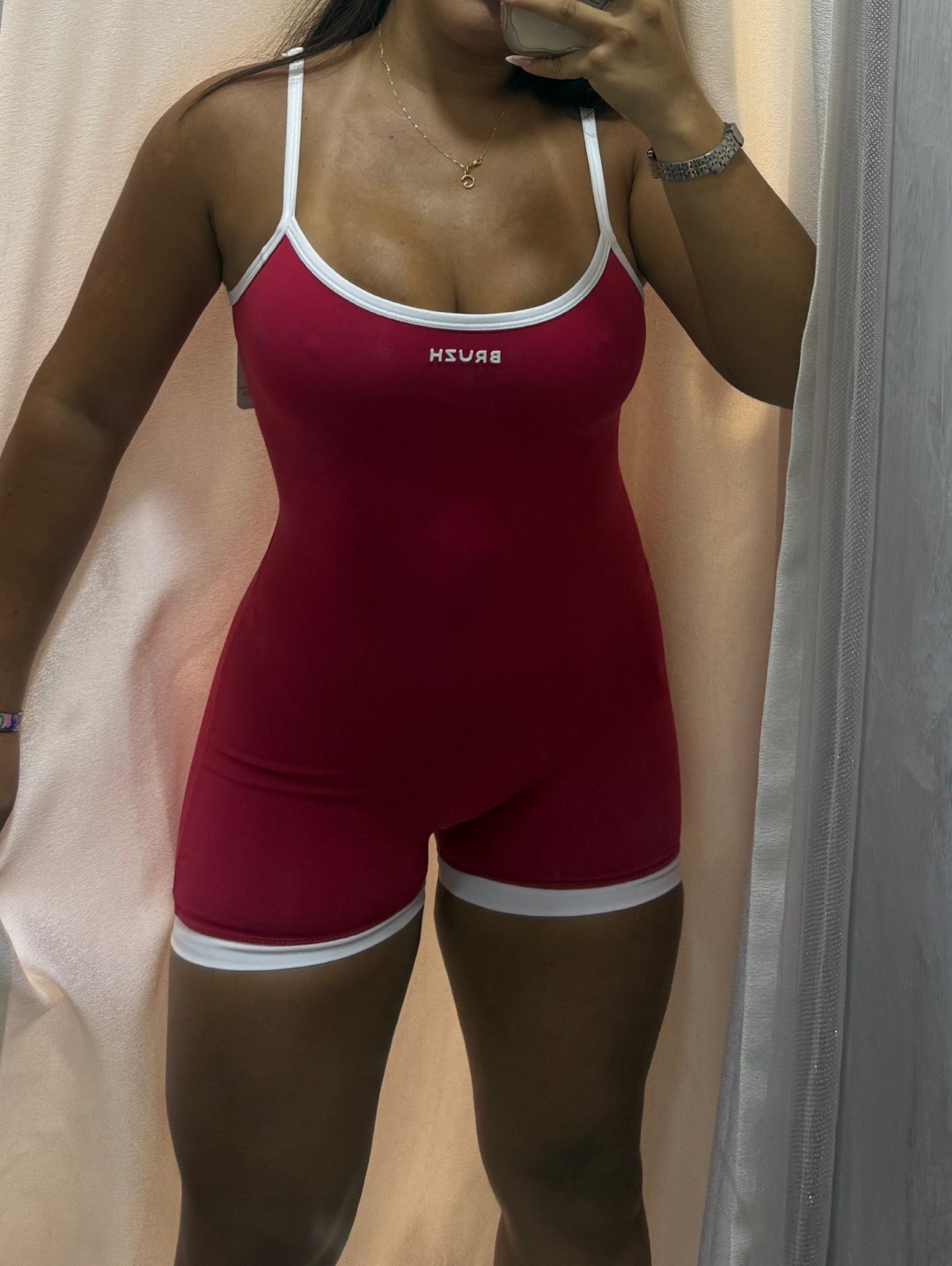 Jumpsuit red + white