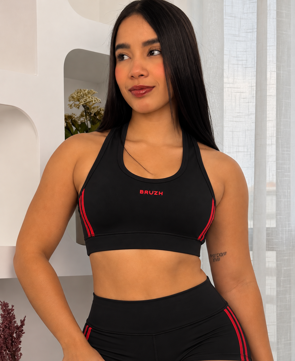 Sporty top black + red