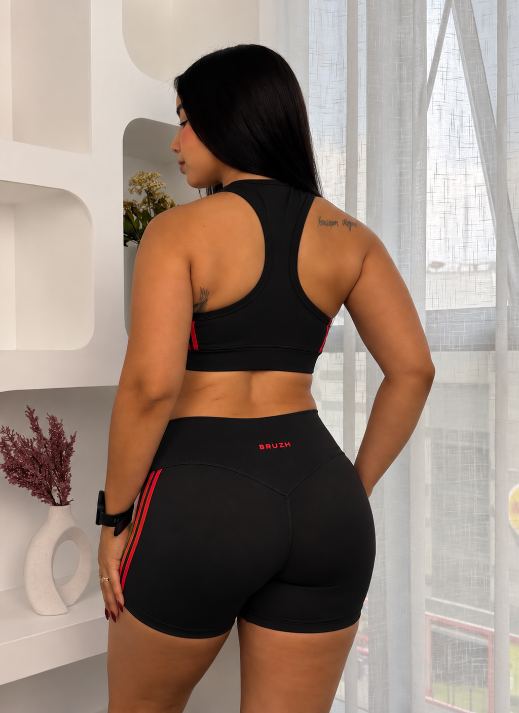 Sporty top black + red