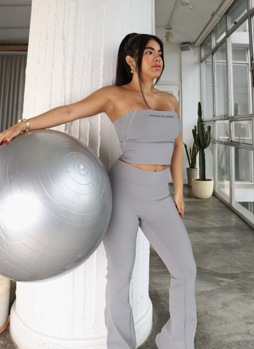 Soft gray strapple top