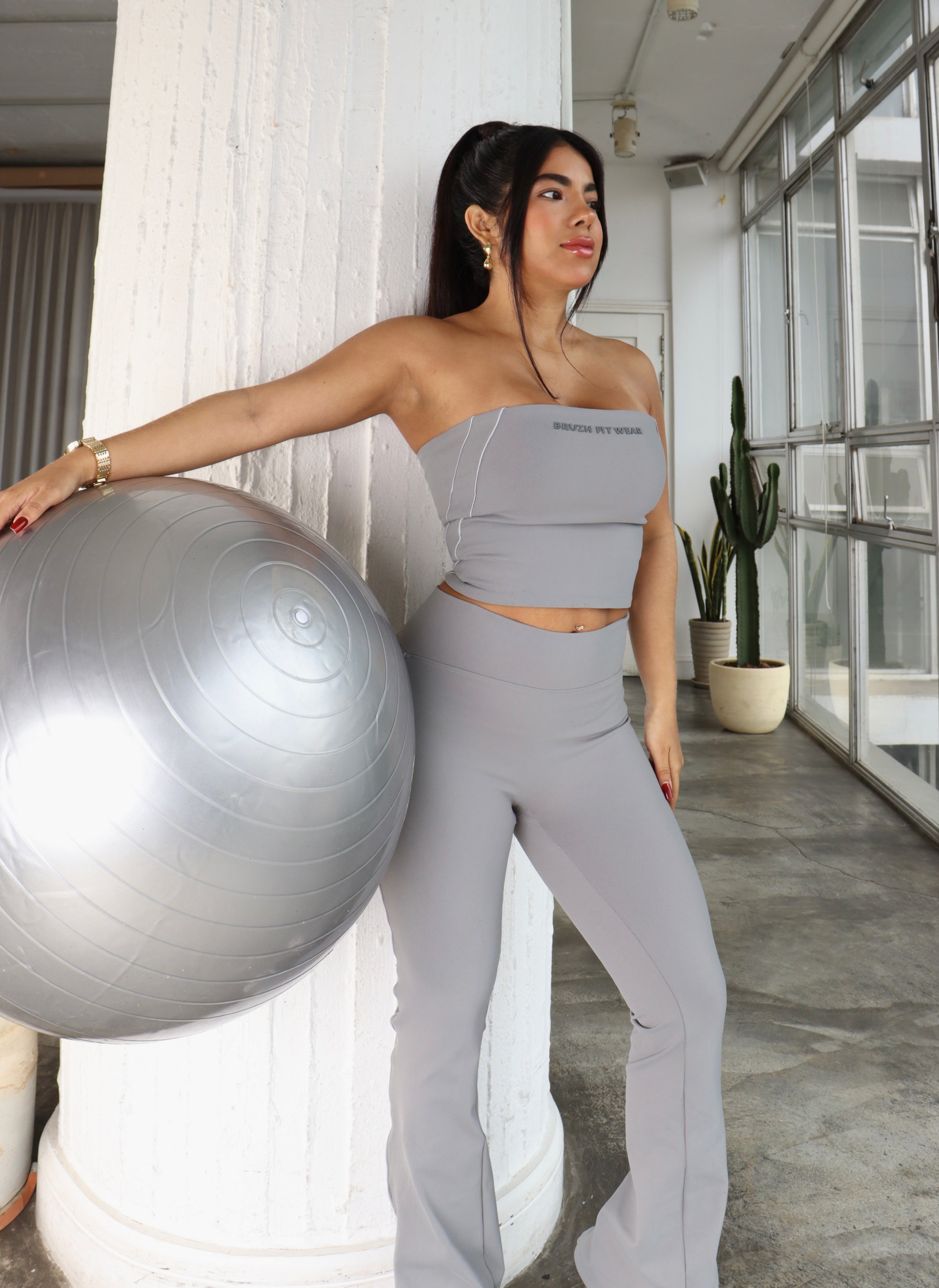 Soft gray strapple top