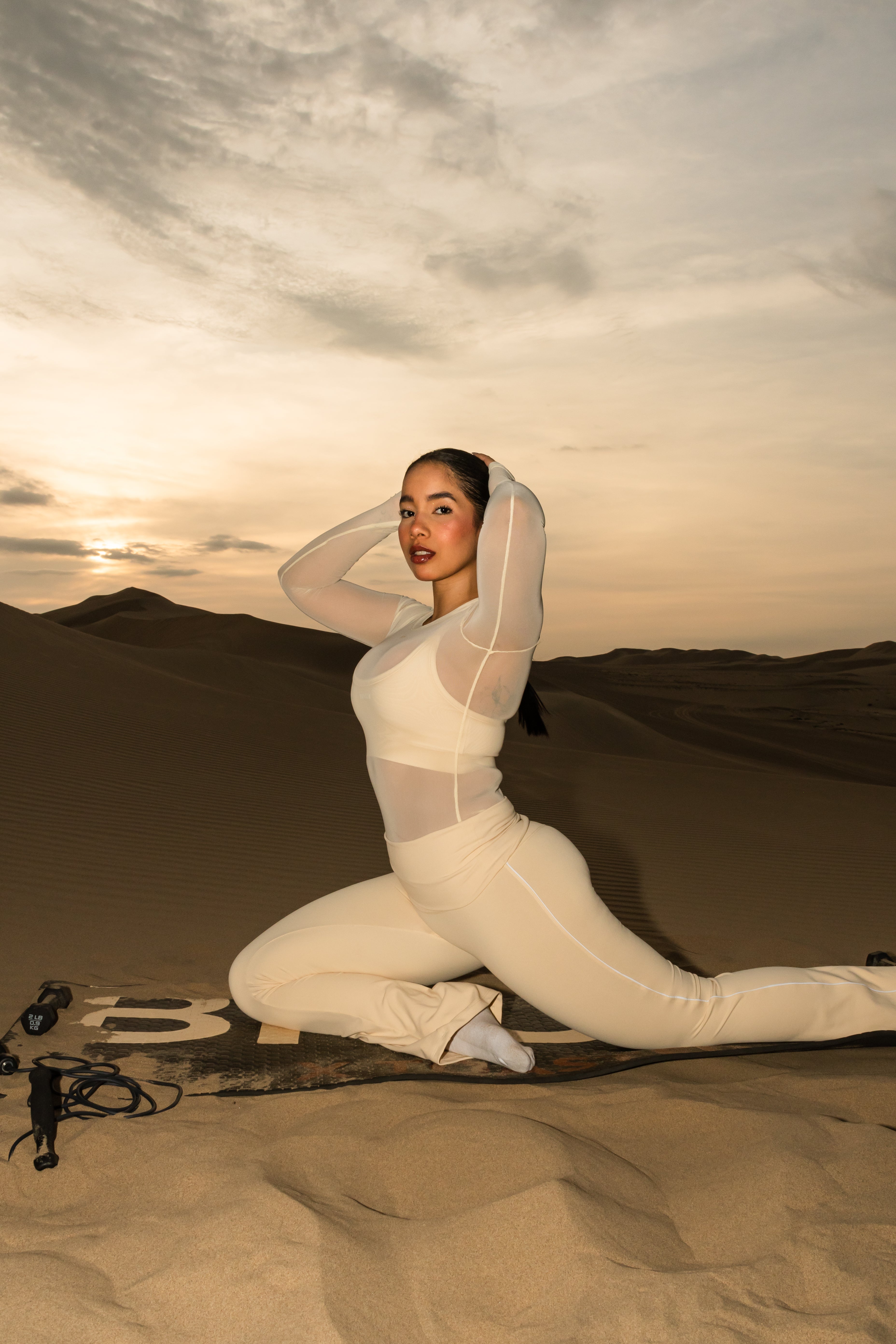 CREAM FOLD OVER PANTS