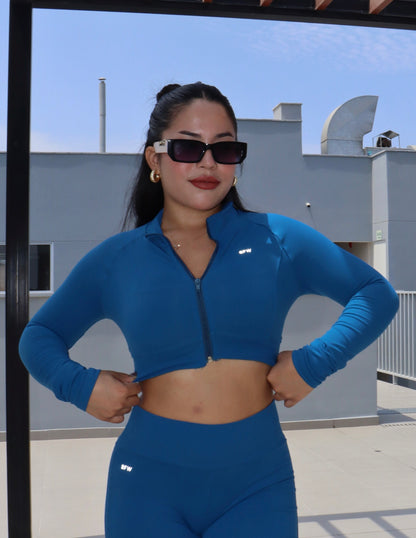 AQUA MARINE CROPPED GYM JACKET