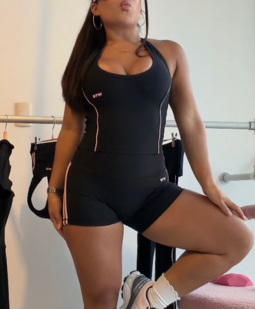 BLACK🖤+🎀PINK HALTER TOP